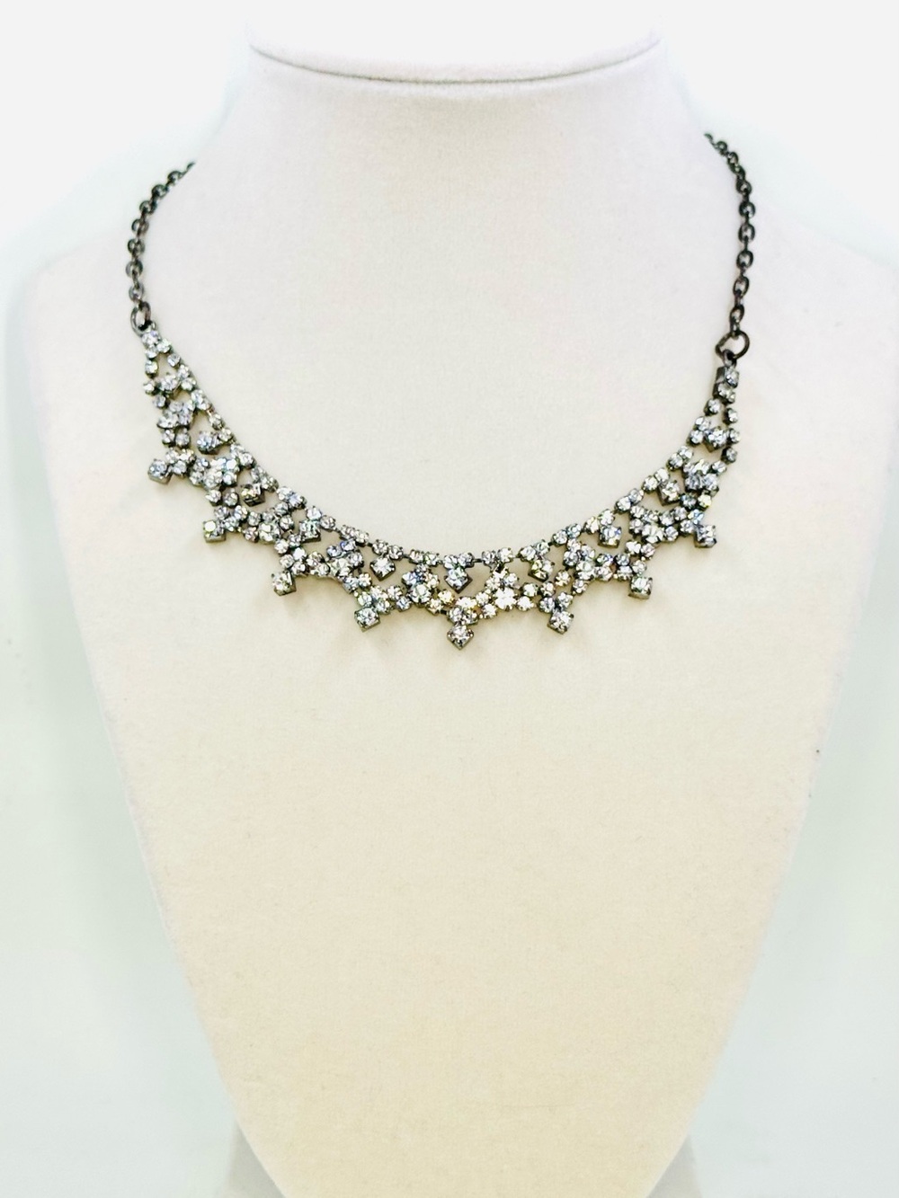 Charming Charlie Silver-Tone Clear Crystal Rhinestone Choker Necklace 14-17”